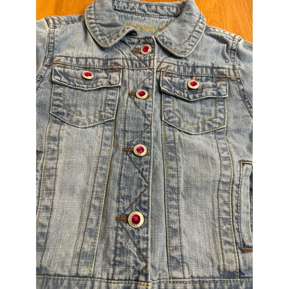 Squeeze Jeans Girls Rock Denim Jacket Light Wash Pink Gem Buttons Size M 10 - Picture 5 of 7